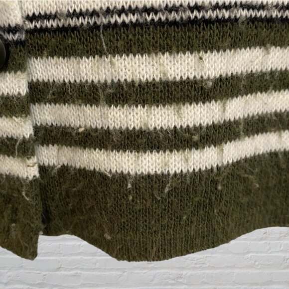 VINTAGE SUGAR -- Sweater, Lightweight, Green and White Striped, 3/4 Sleeves - Picture 12 of 16